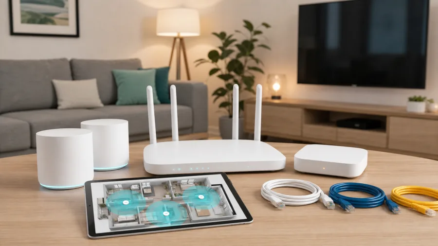 Mesh WiFi 路由器和家庭网络覆盖展示